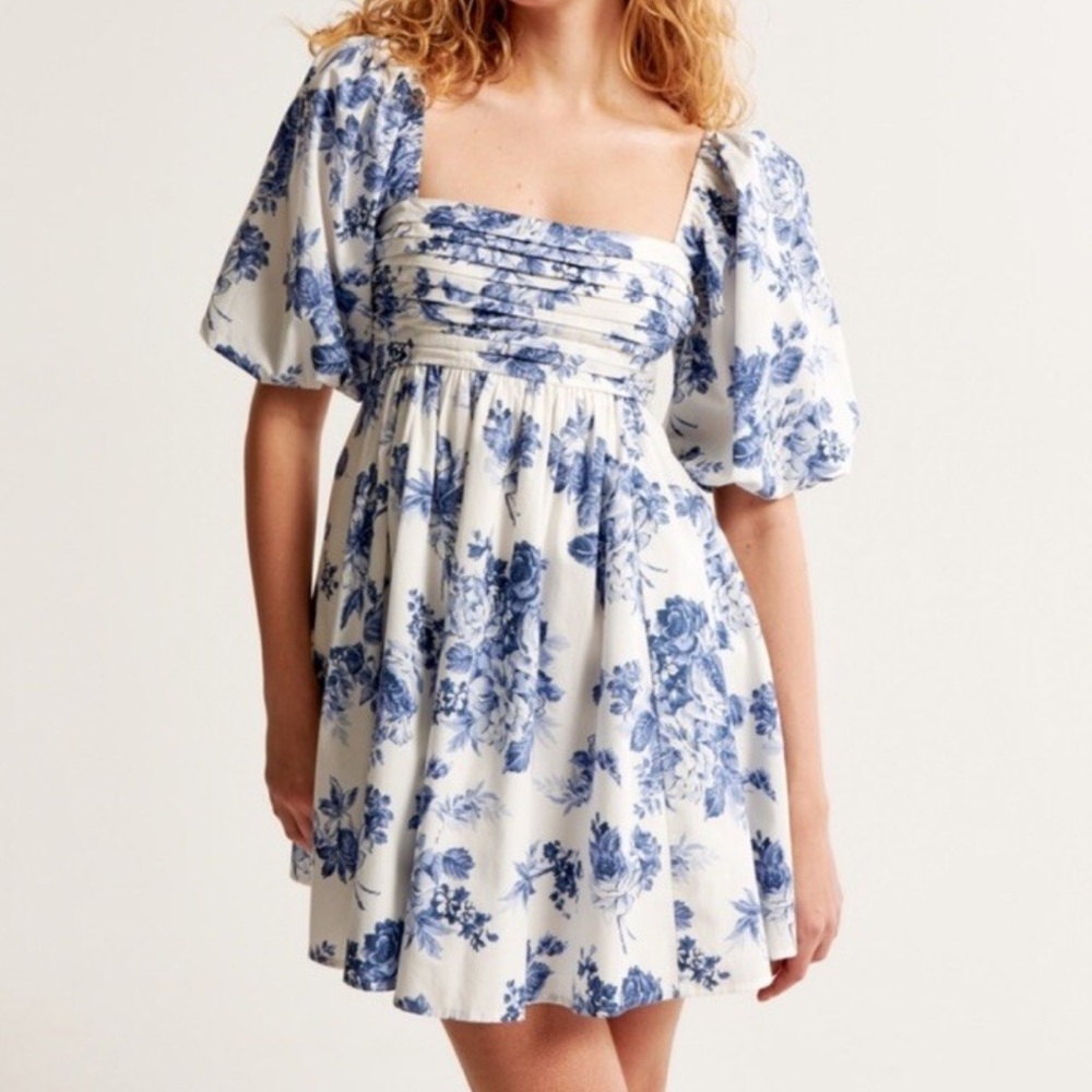 NWT • Abercrombie & Fitch • Emerson Poplin Puff-Sleeve Mini Dress •